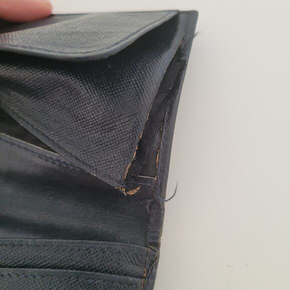 GUCCI Logo Envelope Leather Wallet Long Bifold Navy Blue Large Vintage - Picture 6 of 13